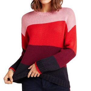 Sundry Scarlett Multi Striped Colorblock Wool Blend Crewneck Slouchy Sweater